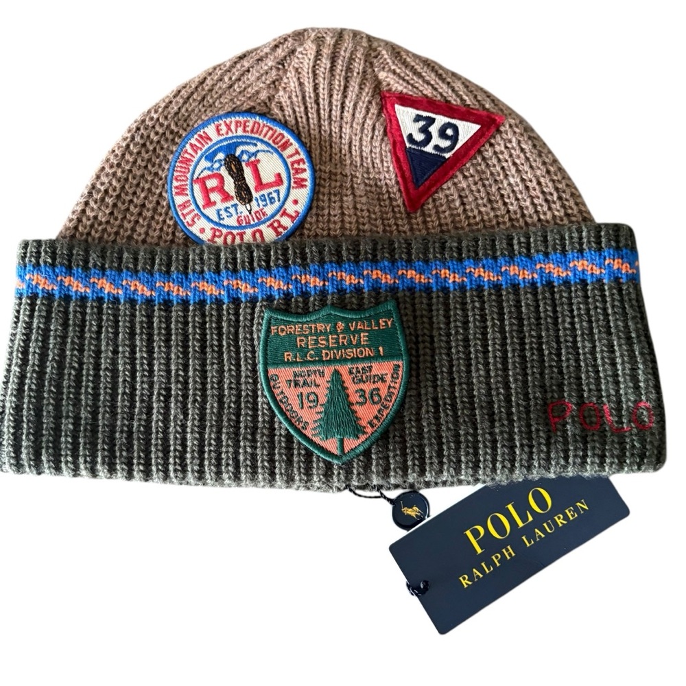 🆕 Polo Ralph Lauren Expedition Series Knit Beanie 3 Patches (Labels) one Size - Picture 3 of 8